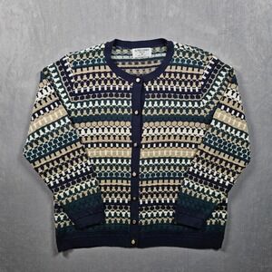 Vintage Alfred Dunner Cardigan Sweater Womens Petite Medium Geometric USA 90s